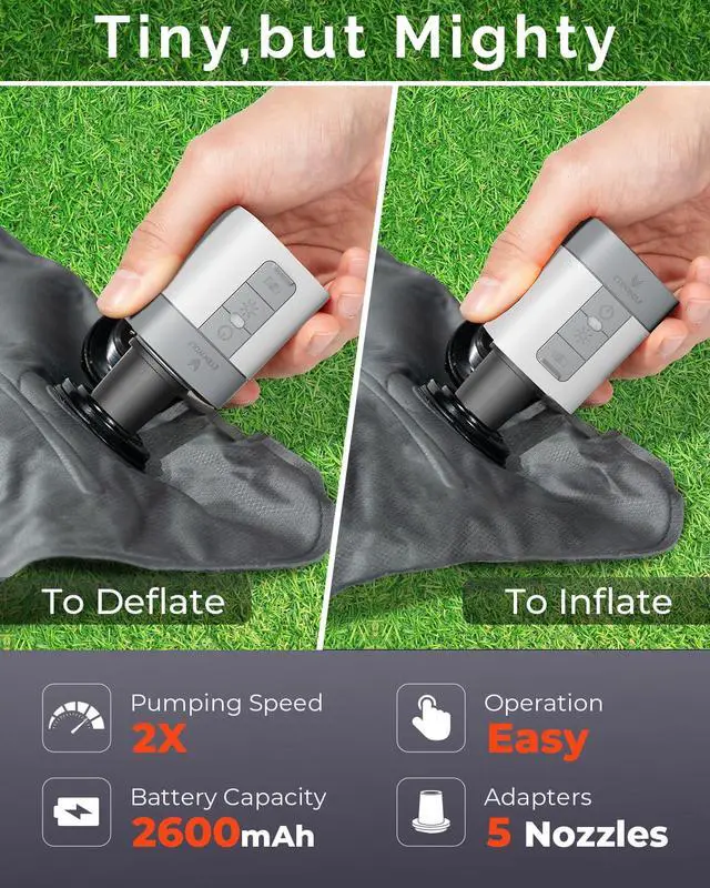 Alt view image 2 of 6 - AIR 3 Air Pump for Inflatables with 2600 mAh Battery & Camping Light, Ultra-Fast and Mini Electric Air Pump, Inflate Deflate for Air Mattress, Pool Floats, Vacuum Storage Bags (White)