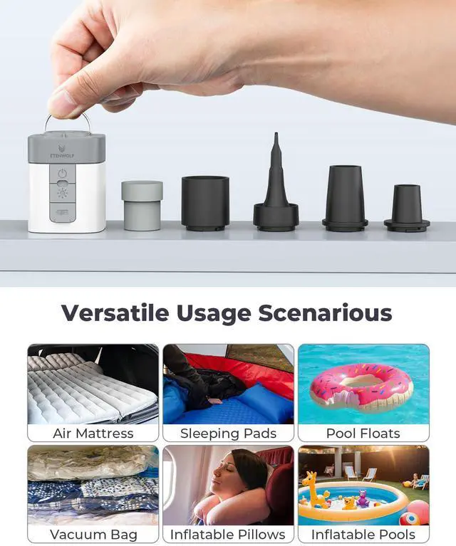 Alt view image 6 of 6 - AIR 3 Air Pump for Inflatables with 2600 mAh Battery & Camping Light, Ultra-Fast and Mini Electric Air Pump, Inflate Deflate for Air Mattress, Pool Floats, Vacuum Storage Bags (White)