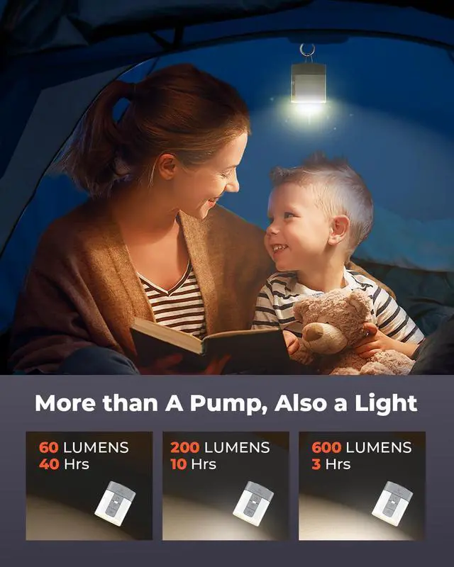 Alt view image 5 of 6 - AIR 3 Air Pump for Inflatables with 2600 mAh Battery & Camping Light, Ultra-Fast and Mini Electric Air Pump, Inflate Deflate for Air Mattress, Pool Floats, Vacuum Storage Bags (White)