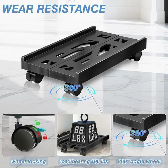 Alt view image 3 of 7 - Pc Stand for Floor, Adjustable Computer Tower Stand for Carpet,Mobile CPU Stand with 4 Rolling Caster Wheels, PC Tower Stand Fits Most PC Under Desk-D-Black