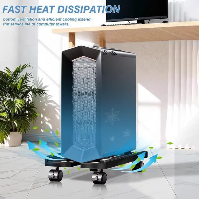 Alt view image 4 of 7 - Pc Stand for Floor, Adjustable Computer Tower Stand for Carpet,Mobile CPU Stand with 4 Rolling Caster Wheels, PC Tower Stand Fits Most PC Under Desk-D-Black