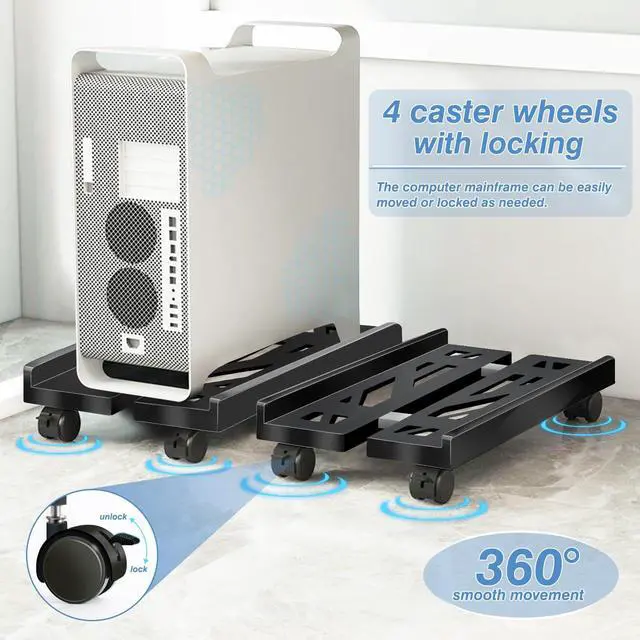 Alt view image 5 of 7 - Pc Stand for Floor, Adjustable Computer Tower Stand for Carpet,Mobile CPU Stand with 4 Rolling Caster Wheels, PC Tower Stand Fits Most PC Under Desk-D-Black