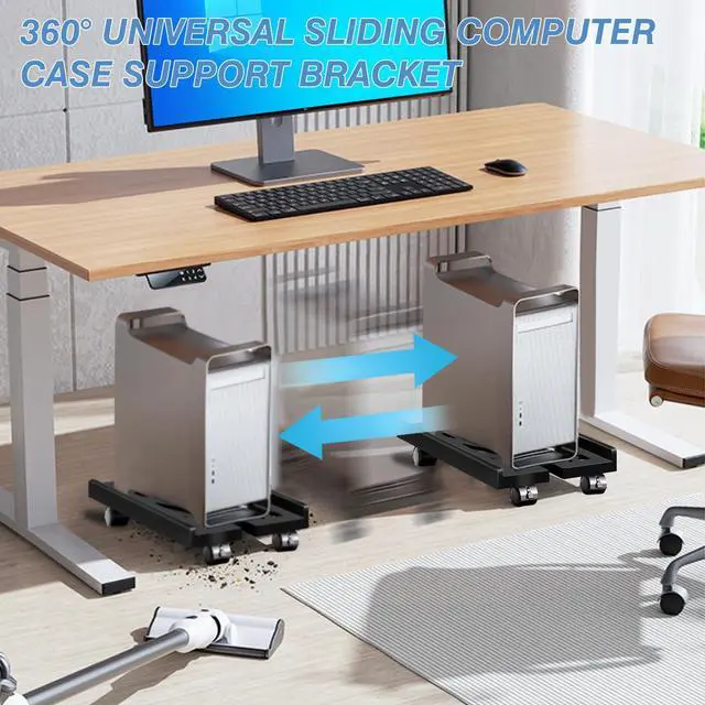 Alt view image 6 of 7 - Pc Stand for Floor, Adjustable Computer Tower Stand for Carpet,Mobile CPU Stand with 4 Rolling Caster Wheels, PC Tower Stand Fits Most PC Under Desk-D-Black