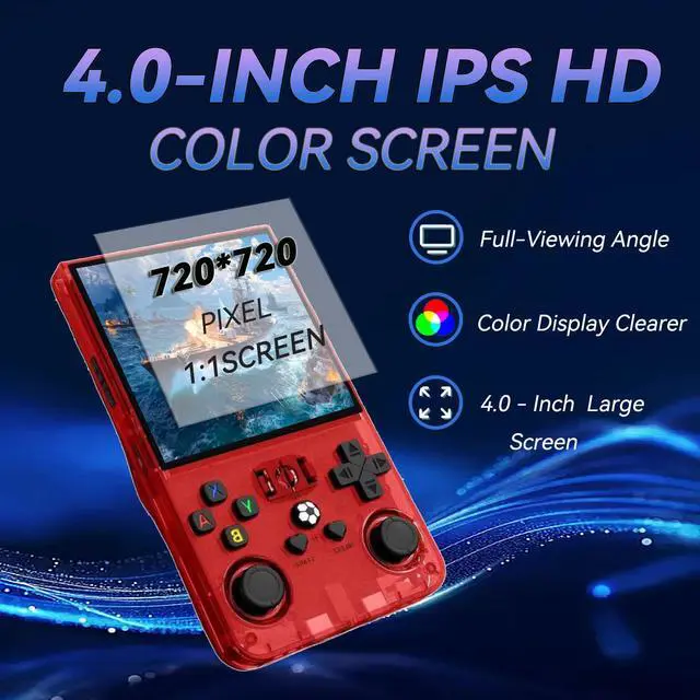 Alt view image 2 of 7 - R36max Retro Handheld Game Console,64gb Memory,4000mah Battery, 18000 Pre-Installed Games ,4.0-Inch IPS Hd Screen Portable Retro Gaming Console,Suitable for Travel and Home Use (Red) (Red, 64, GB)