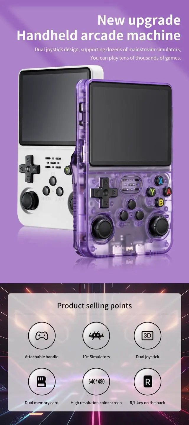 Alt view image 3 of 5 - R36S Retro Handheld Game Console 128GB 20,000+ Games, 3.5 HD IPS Screen, Portable Arcade Gaming System, 4000mAh Battery, Dual Joystick, Expandable Storage Retro Video Game Console (White)