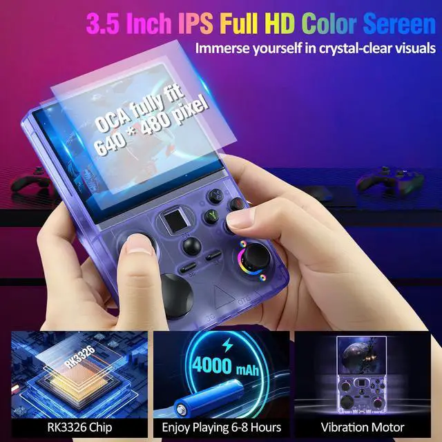 Alt view image 3 of 7 - Retro Handheld Game Console, DC35V Retro Gaming Console 3.5IPS Screen Open Source Linux System Built-In 20000+Classic Games, 20+Emulators, Portable Video Gaming Console with 4000mAh Battery (Purple)