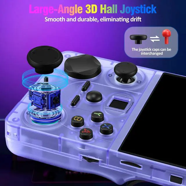Alt view image 4 of 7 - Retro Handheld Game Console, DC35V Retro Gaming Console 3.5IPS Screen Open Source Linux System Built-In 20000+Classic Games, 20+Emulators, Portable Video Gaming Console with 4000mAh Battery (Purple)