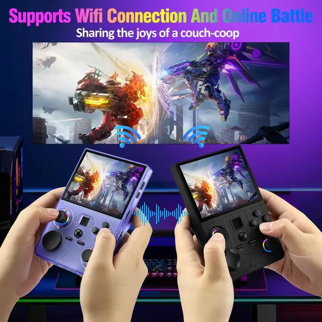 Alt view image 6 of 7 - Retro Handheld Game Console, DC35V Retro Gaming Console 3.5IPS Screen Open Source Linux System Built-In 20000+Classic Games, 20+Emulators, Portable Video Gaming Console with 4000mAh Battery (Purple)