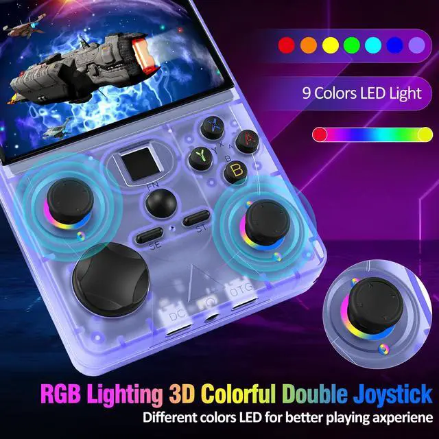 Alt view image 5 of 7 - Retro Handheld Game Console, DC35V Retro Gaming Console 3.5IPS Screen Open Source Linux System Built-In 20000+Classic Games, 20+Emulators, Portable Video Gaming Console with 4000mAh Battery (Purple)