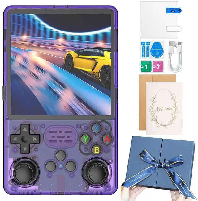 Main image of R36plus Handheld Retro Game Console 4.0-inch IPS Screen,Preloaded with Classic Games,Portable Pocket Video Gaming with Valentine's Card & Premium Gift Box (Purple)