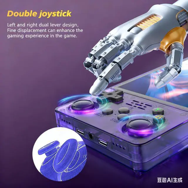 Alt view image 4 of 5 - R36plus Handheld Retro Game Console 4.0-inch IPS Screen,Preloaded with Classic Games,Portable Pocket Video Gaming with Valentine's Card & Premium Gift Box (Purple)