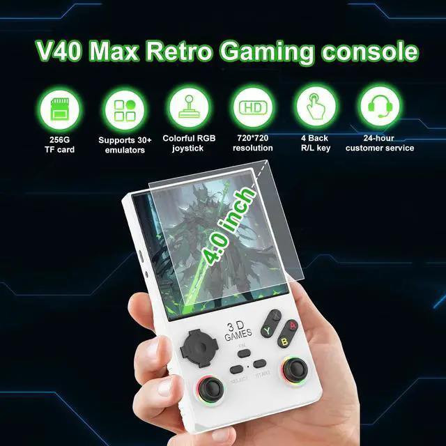 Alt view image 2 of 7 - 2025 New Upgraded V40 Max Handheld Game Console, 40000 Games 4 inch IPS Screen Retro Gaming Console, 256G 4000mAh Portable Mini Pocket Handheld Emulator Gift for Adults