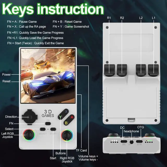 Alt view image 5 of 7 - 2025 New Upgraded V40 Max Handheld Game Console, 40000 Games 4 inch IPS Screen Retro Gaming Console, 256G 4000mAh Portable Mini Pocket Handheld Emulator Gift for Adults