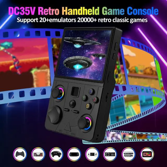 Alt view image 2 of 7 - Retro Handheld Game Console, DC35V Retro Gaming Console 3.5IPS Screen Open Source Linux System Built-in 20000+Classic Games, 20+Emulators, Portable Video Gaming Console with 4000mAh Battery (Black)