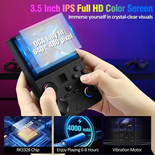 Alt view image 3 of 7 - Retro Handheld Game Console, DC35V Retro Gaming Console 3.5IPS Screen Open Source Linux System Built-in 20000+Classic Games, 20+Emulators, Portable Video Gaming Console with 4000mAh Battery (Black)
