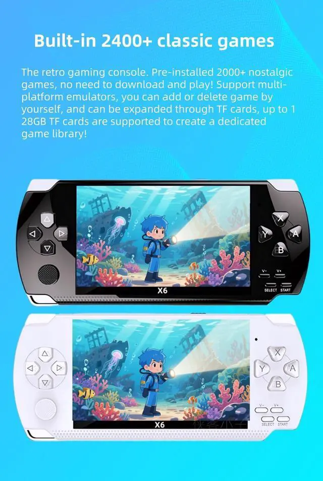 Alt view image 2 of 7 - 4.3-Inch Retro Handheld Game Console - with Classic Games, Portable Video Game Player with TV Connection, Supports MP4/MP3/eBook Playback, Rechargeable Battery & TF Card Expansion (Black)