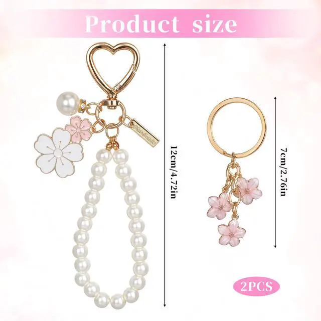 Alt view image 2 of 7 - 2 Pcs Cute Pearl Keychains for Women, Flower Keychain Kit Imitation Pearl Chain Key Chain Golden Car Key Chain Flower Keychain Charm for Girls Purse Bag Accessories