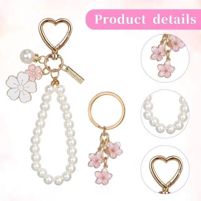 Alt view image 3 of 7 - 2 Pcs Cute Pearl Keychains for Women, Flower Keychain Kit Imitation Pearl Chain Key Chain Golden Car Key Chain Flower Keychain Charm for Girls Purse Bag Accessories