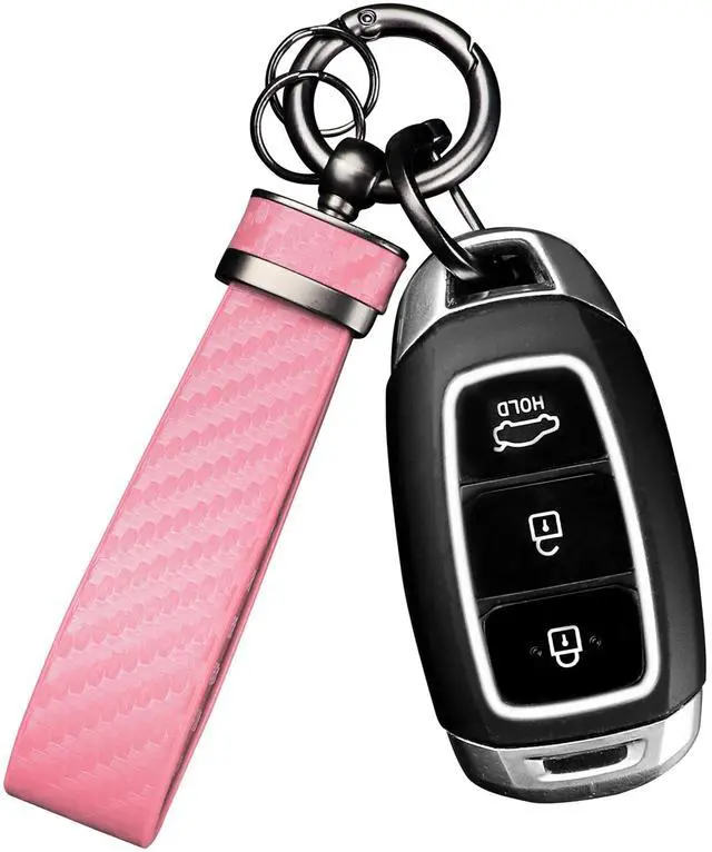 Main image of Carbon Fiber Car Keychain,Automotive Interior Accessories Keychains Leather Car Key Fob,Car Accessories Key Ring&Anti-Lost D-Ring(light pink)