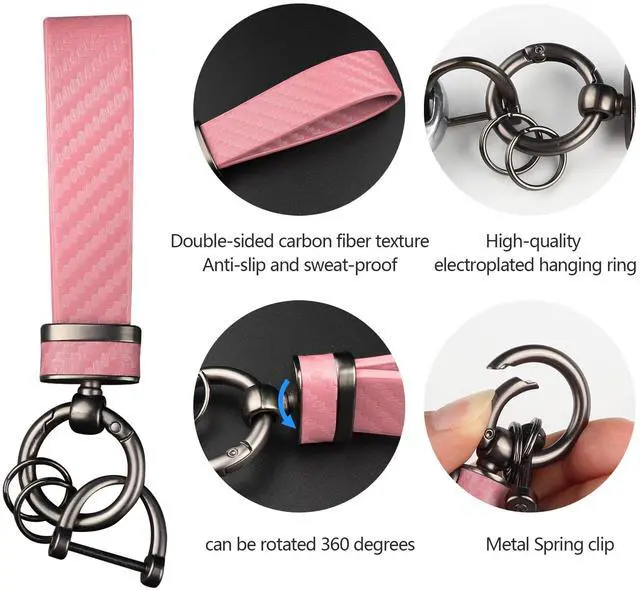Alt view image 4 of 6 - Carbon Fiber Car Keychain,Automotive Interior Accessories Keychains Leather Car Key Fob,Car Accessories Key Ring&Anti-Lost D-Ring(light pink)