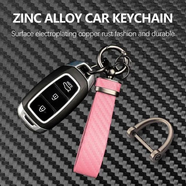 Alt view image 3 of 6 - Carbon Fiber Car Keychain,Automotive Interior Accessories Keychains Leather Car Key Fob,Car Accessories Key Ring&Anti-Lost D-Ring(light pink)