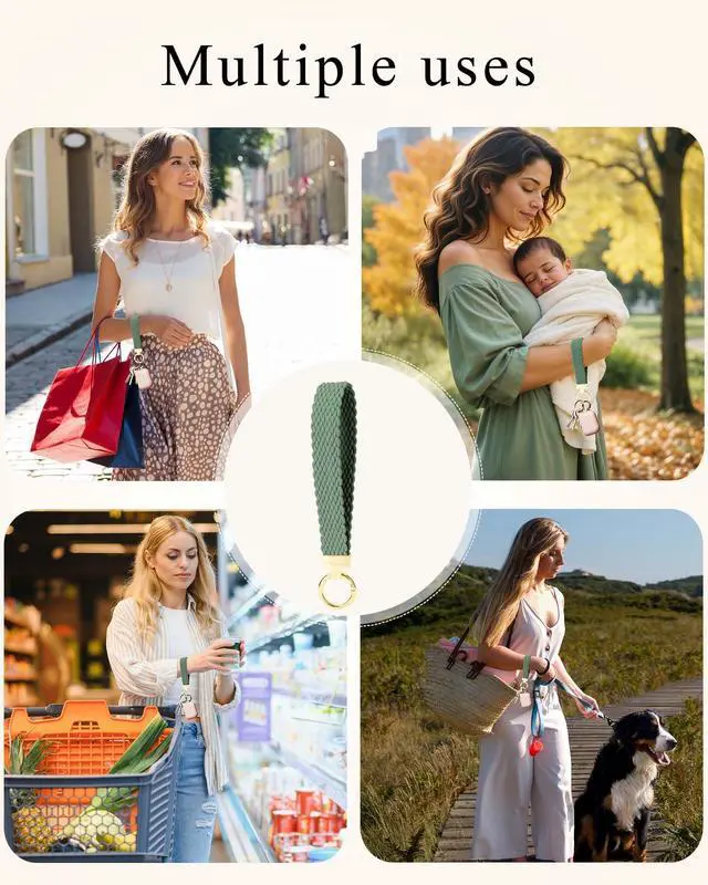 Alt view image 7 of 7 - Keychain Wristlet, Stretchy Key Chain for Car Keys with 2 Keyrings and D ring, Cute Wrist Lanyard for Women Men (Pine Green)