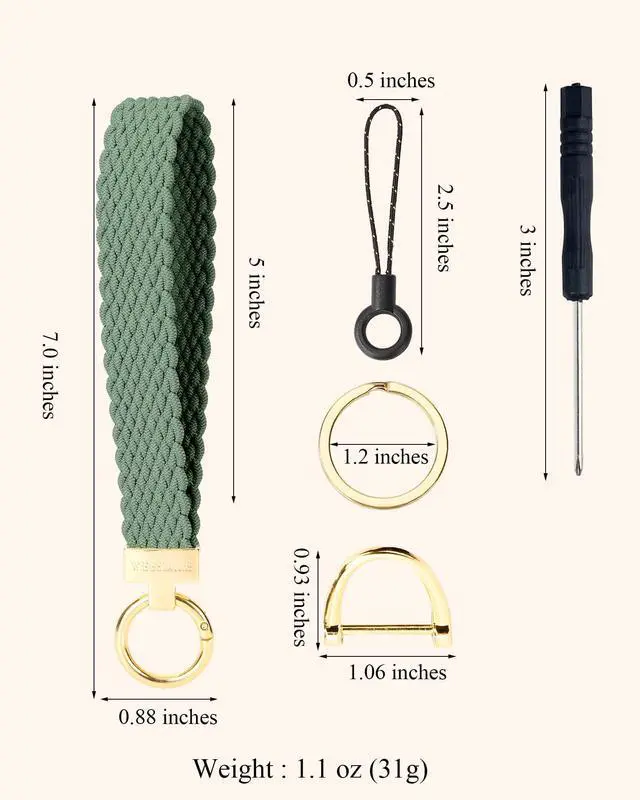 Alt view image 5 of 7 - Keychain Wristlet, Stretchy Key Chain for Car Keys with 2 Keyrings and D ring, Cute Wrist Lanyard for Women Men (Pine Green)