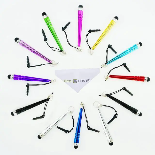 Alt view image 2 of 7 - Stylus Pen Bundle 12 Pack/Short Stylus Pens with 3.5mm Jack Connector - Compatible with All Capacitive Touchscreen Devices - for iPad, iPhone, Samsung Phones, Tablets, Android Tablets and More