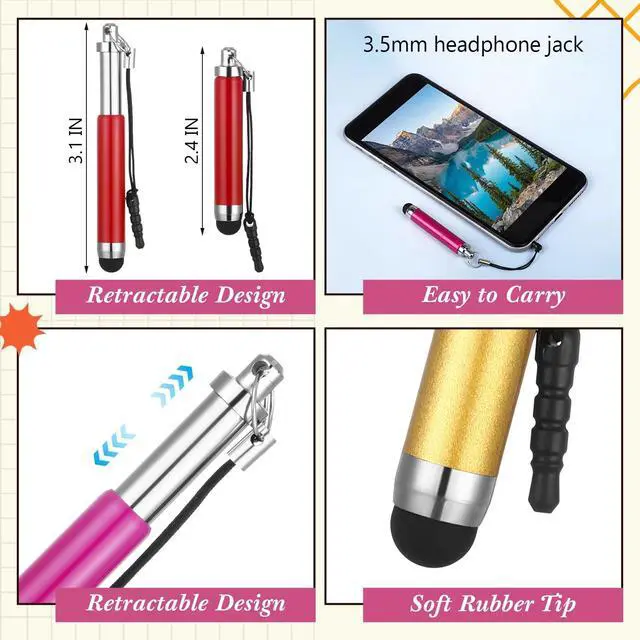 Alt view image 2 of 6 - 20 Pcs Mini Stylus Pen Capacitive Resistive Touchscreen Pens Retractable Stylus Pen for All Smartphones, Mobile Phones, Tablets Universal Touchscreen Devices