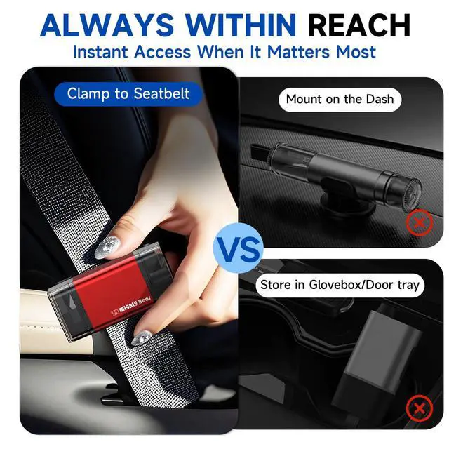 Alt view image 2 of 7 - Window Breaker Seatbelt Cutter, 2-in-1 Car Emergency Tool, Underwater Glass Breaker for Traffic Accidents and Family Rescue - 2 Pack Red