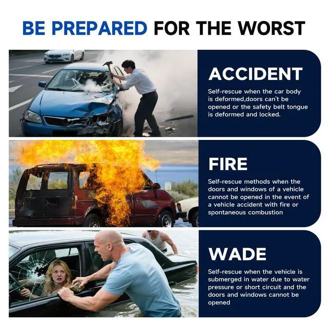 Alt view image 7 of 7 - Window Breaker Seatbelt Cutter, 2-in-1 Car Emergency Tool, Underwater Glass Breaker for Traffic Accidents and Family Rescue - 2 Pack Red