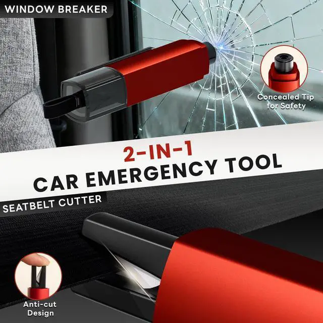 Alt view image 2 of 7 - 4PCS Window Breaker Seatbelt Cutter Car Safety Hammer, 2-in-1 Glass Breaker and Seat Belt Cutter with Test Glass, Underwater Emergency Escape Tool for All Vehicles (Red & Grey)