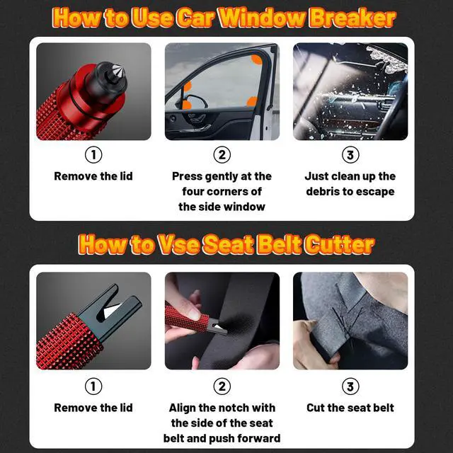 Alt view image 5 of 7 - Safehammer - Upgraded Safe Hammer Glass Breaker Under Water, Car Hammer Seatbelt Cutter Window Breaker Emergency Escape Tool, Safehammer Glass Breaker for New Cars (3PCS Red & Black & Silver)