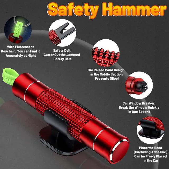 Alt view image 7 of 7 - Safehammer - Upgraded Safe Hammer Glass Breaker Under Water, Car Hammer Seatbelt Cutter Window Breaker Emergency Escape Tool, Safehammer Glass Breaker for New Cars (3PCS Red & Black & Silver)