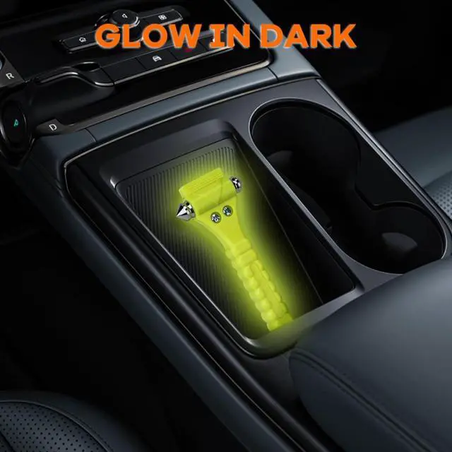 Alt view image 4 of 6 - Car Safety Hammer, Window Glass Hammer Breaker and Seatbelt Cutter, Emergency Automotive Escape Tool, 2-in-1 for Family Rescue, Glow in Dark, Set of 2 (S-02)