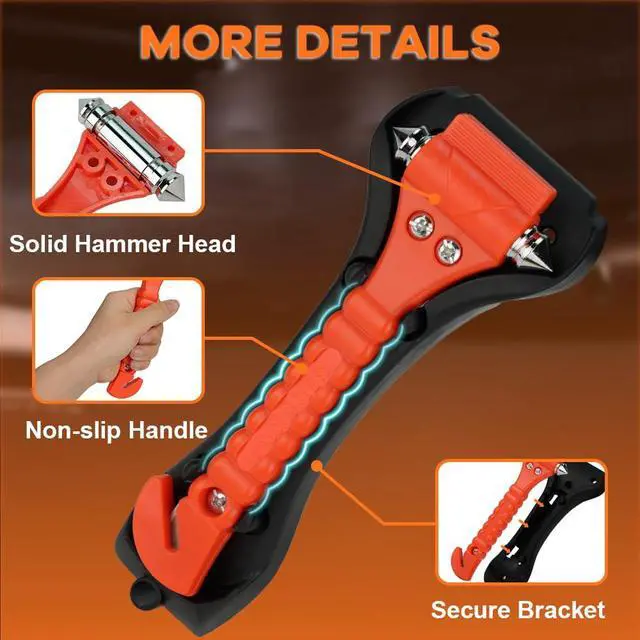 Alt view image 6 of 6 - Car Safety Hammer, Window Glass Hammer Breaker and Seatbelt Cutter, Emergency Automotive Escape Tool, 2-in-1 for Family Rescue, Glow in Dark, Set of 2 (S-02)