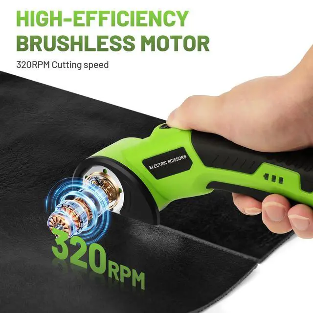 Alt view image 4 of 7 - Cordless Electric Scissors, 4V Rechargeable Rotary Cardboard Cutter with 2 Blades Safety Lock & LED Light, USB Cable for Plastic, Box, Carpet, Leather, DIY Crafts