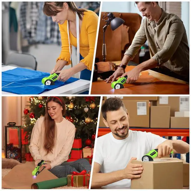 Alt view image 7 of 7 - Cordless Electric Scissors, 4V Rechargeable Rotary Cardboard Cutter with 2 Blades Safety Lock & LED Light, USB Cable for Plastic, Box, Carpet, Leather, DIY Crafts