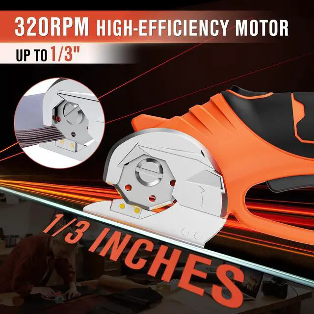 Alt view image 2 of 7 - Cordless Electric Scissors, 4V Cardboard Cutter with 4 Blades, Rechargeable Box Cutter up to 1/3", with Storage Bag, Safety Lock & LED Light, Electric Scissors for Cardboard, Fabric & Carpet
