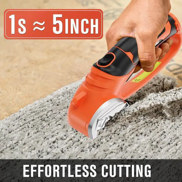 Alt view image 4 of 7 - Cordless Electric Scissors, 4V Cardboard Cutter with 4 Blades, Rechargeable Box Cutter up to 1/3", with Storage Bag, Safety Lock & LED Light, Electric Scissors for Cardboard, Fabric & Carpet