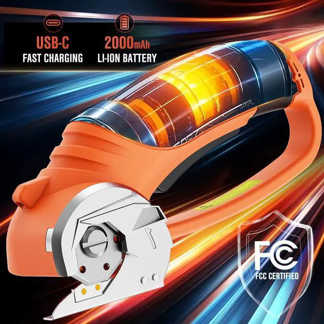 Alt view image 5 of 7 - Cordless Electric Scissors, 4V Cardboard Cutter with 4 Blades, Rechargeable Box Cutter up to 1/3", with Storage Bag, Safety Lock & LED Light, Electric Scissors for Cardboard, Fabric & Carpet