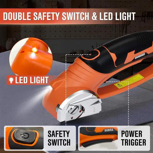 Alt view image 6 of 7 - Cordless Electric Scissors, 4V Cardboard Cutter with 4 Blades, Rechargeable Box Cutter up to 1/3", with Storage Bag, Safety Lock & LED Light, Electric Scissors for Cardboard, Fabric & Carpet