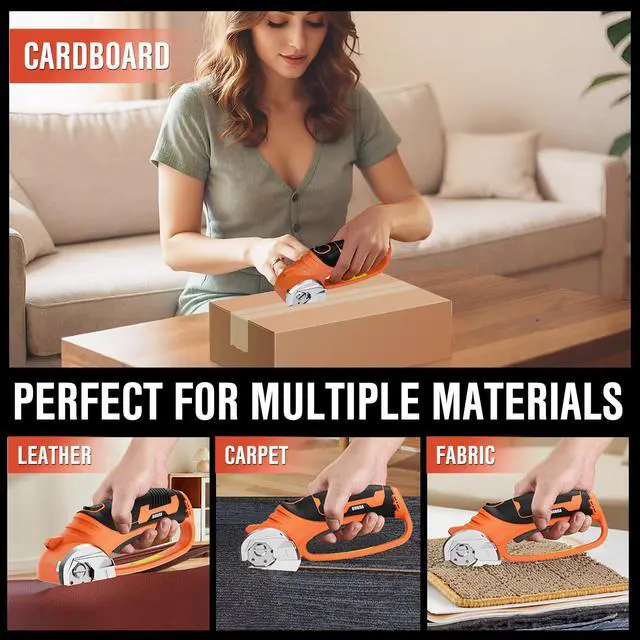 Alt view image 7 of 7 - Cordless Electric Scissors, 4V Cardboard Cutter with 4 Blades, Rechargeable Box Cutter up to 1/3", with Storage Bag, Safety Lock & LED Light, Electric Scissors for Cardboard, Fabric & Carpet