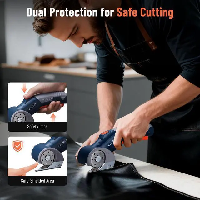 Alt view image 2 of 7 - Electric Box Cutter, Katerk Cordless Electric Scissors with Safety Lock & LED Light, Cardboard Cutter, Ambidextrous Use, Rotary Cutter for Fabric, Leather, Plastic, Crafting