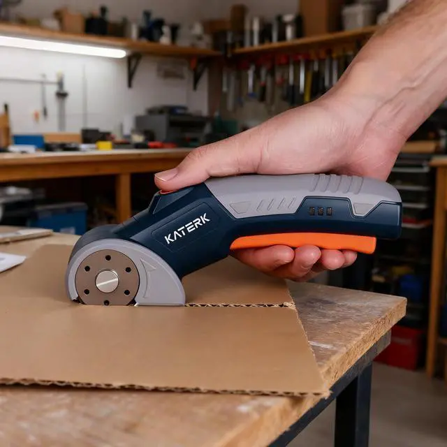 Alt view image 3 of 7 - Electric Box Cutter, Katerk Cordless Electric Scissors with Safety Lock & LED Light, Cardboard Cutter, Ambidextrous Use, Rotary Cutter for Fabric, Leather, Plastic, Crafting