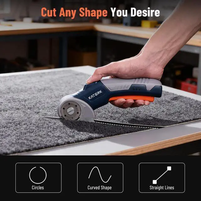 Alt view image 4 of 7 - Electric Box Cutter, Katerk Cordless Electric Scissors with Safety Lock & LED Light, Cardboard Cutter, Ambidextrous Use, Rotary Cutter for Fabric, Leather, Plastic, Crafting