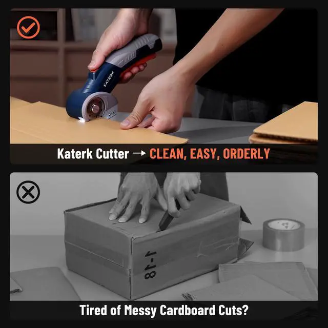 Alt view image 5 of 7 - Electric Box Cutter, Katerk Cordless Electric Scissors with Safety Lock & LED Light, Cardboard Cutter, Ambidextrous Use, Rotary Cutter for Fabric, Leather, Plastic, Crafting