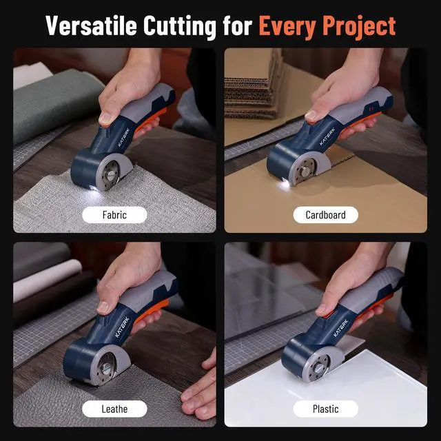 Alt view image 7 of 7 - Electric Box Cutter, Katerk Cordless Electric Scissors with Safety Lock & LED Light, Cardboard Cutter, Ambidextrous Use, Rotary Cutter for Fabric, Leather, Plastic, Crafting