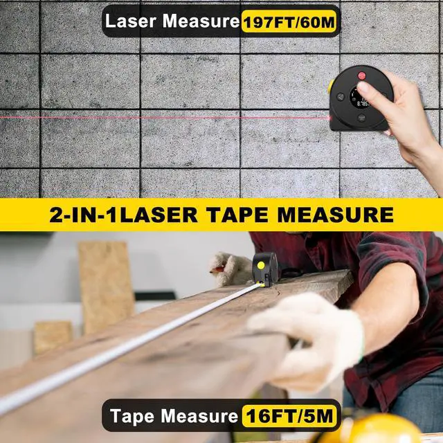 Alt view image 2 of 7 - Laser Tape Measure 164Ft Measurement & 16Ft Manual Measuring, Digital Tape Measure Digital Laser with M/in/Ft/Ft+in Units, LCD Display, Self-Locking Tape, Lanyard Design