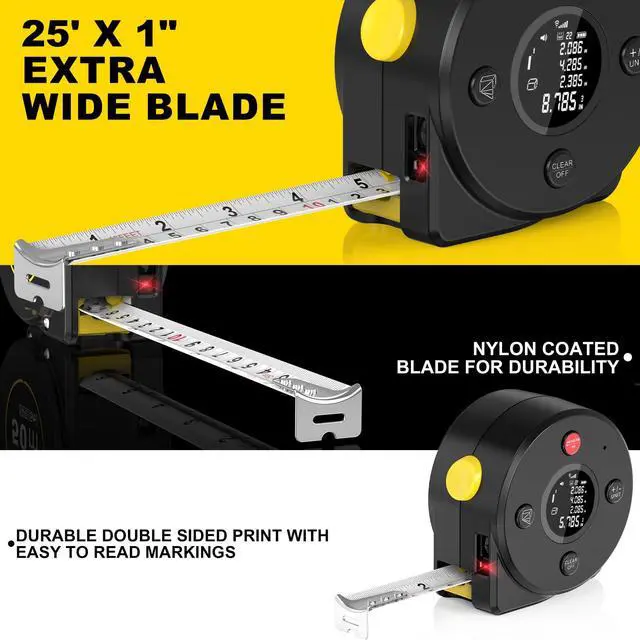 Alt view image 5 of 7 - Laser Tape Measure 164Ft Measurement & 16Ft Manual Measuring, Digital Tape Measure Digital Laser with M/in/Ft/Ft+in Units, LCD Display, Self-Locking Tape, Lanyard Design